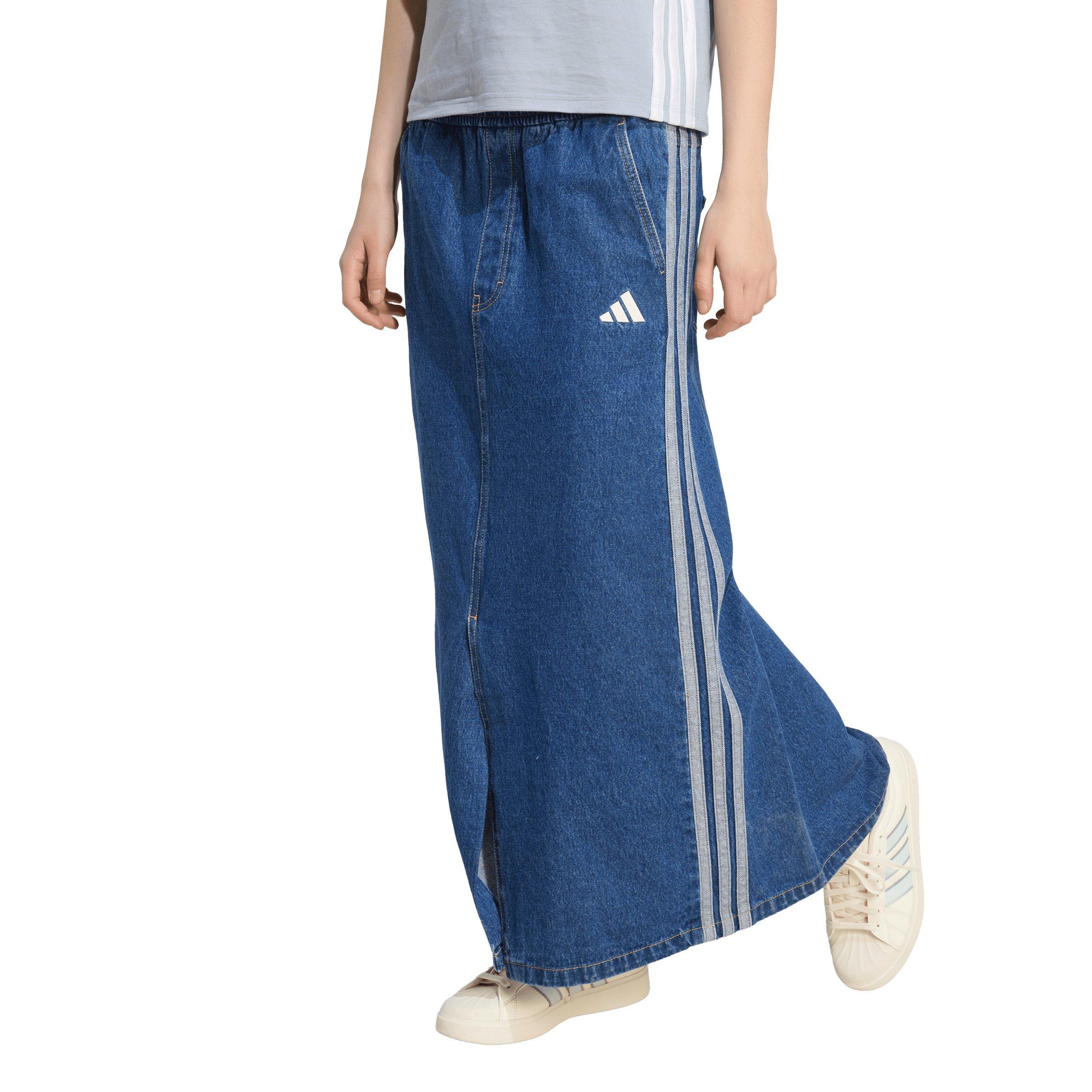 adidas Women's Stadium Medium Washed Denim Loose Fit Skirt - Blue - BLUE